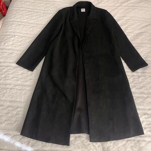 Zara Women's Black Faux Suede Open Front Long Coat Jacket Pockets Size Medium